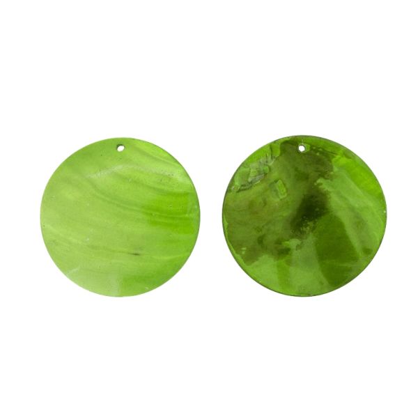 MOTHER OF PEARL BEADS - PENDANT - CIRCLE 01 - 60x2.5mm GREEN - PACKAGE 10pcs. Hole-2.4mm 