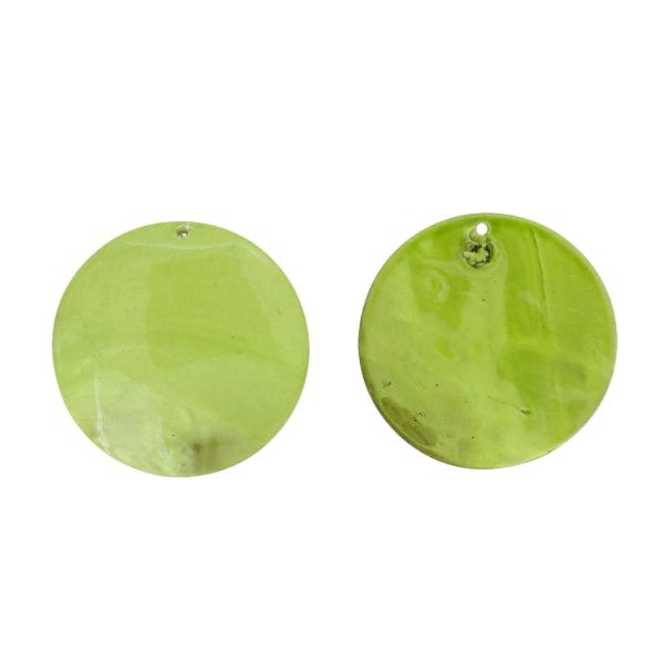 MOTHER OF PEARL BEADS - PENDANT - CIRCLE 01 - 60x2.5mm GREEN (LIGHT) - PACKAGE 10pcs. Hole-2.4mm 