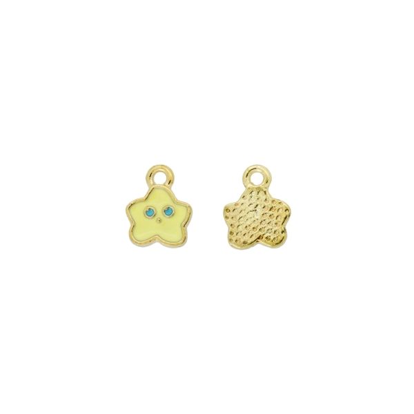 METAL BEADS WITH ENAMEL - PENDANT - STAR 13 - 9x11x1.6mm YELLOW (LIGHT)-BLUE (LIGHT) - 10pcs. Hole-1.5mm