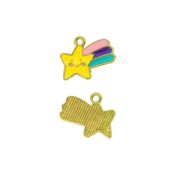 METAL BEADS WITH ENAMEL - PENDANT - FALLING STAR 01 - 18x14x1.5mm GOLD AND MIX - 5pcs. Hole-1.5mm