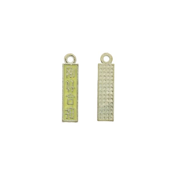 METAL BEADS WITH ENAMEL - PENDANT - PLATE WITH INSCRIPTIONS 01 - 5x22x1.7mm GOLD-RESEDA - 5pcs. Hole-1.8mm