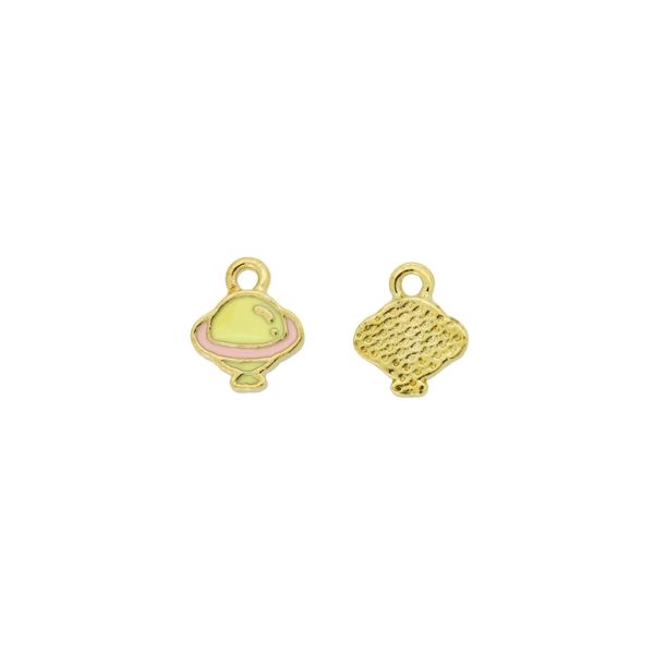 METAL BEADS WITH ENAMEL - PENDANT - SATURN 01 - 10x11x1.6mm GOLD-YELLOW (LIGHT)-PINK (LIGHT) - PACKAGE 100pcs. Hole-1.5mm