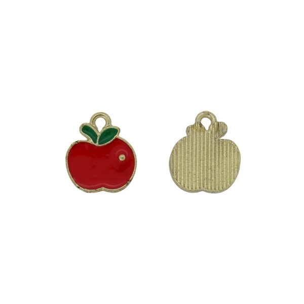 METAL BEADS WITH ENAMEL - PENDANT - APPLE 05 - 13x14x1.7mm GOLD-RED-GREEN - SECOND-RATE - PACKAGE 50pcs. Hole-1.8mm