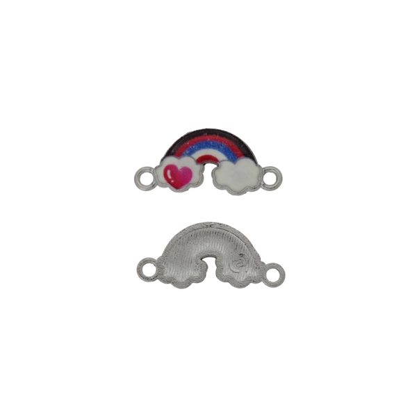 METAL BEADS WITH ENAMEL - CONNECTING ELEMENT WITH 2 RINGS - RAINBOW 02 CLOUDS - 23x10x1.8mm NICKEL-WHITE-RED - 3pcs. Hole-2.0mm