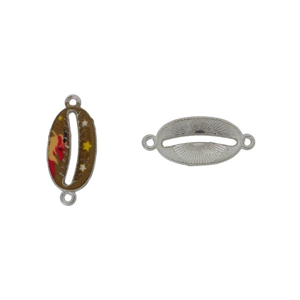 METAL BEADS WITH ENAMEL - CONNECTING ELEMENT WITH 2 RINGS - SEA SHELL 05 - 24x11x2mm NICKEL AND MIX - 3pcs. Hole-1.5mm