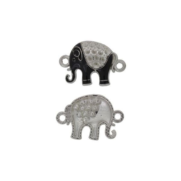 METAL BEADS WITH ENAMEL - CONNECTING ELEMENT WITH 2 RINGS - ELEPHANT 11 - 24x16x4mm NICKEL-BLACK-WHITE - PACKAGE 30pcs. Hole-1.8mm