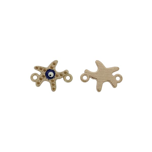 METAL BEADS WITH ENAMEL - CONNECTING ELEMENT WITH 2 RINGS - STAR 14 - 18x13x2mm GOLD-BLUE (DARK)-WHITE - 3pcs. Hole-1.8mm
