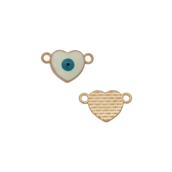 METAL BEADS WITH ENAMEL - CONNECTING ELEMENT WITH 2 RINGS - HEART 30 - 20x12x3mm GOLD-ECRU-TURQUOISE - PACKAGE 40pcs. Hole-2.0mm