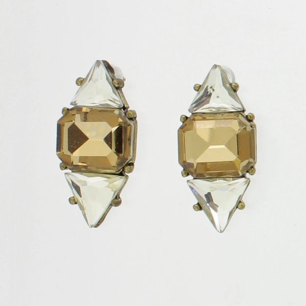 JEWELRY - EARRINGS - SCREW - CRYSTALS - Е866 - 1.2x2.7cm GOLD-WHITE-BEIGE - PACKAGE 6 pairs