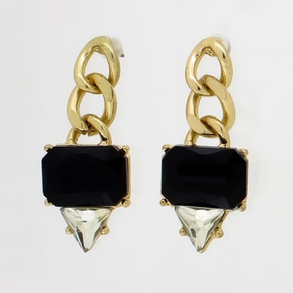 JEWELRY - EARRINGS - SCREW - CRYSTALS - Е868 - 1.4x3.6cm GOLD-BLACK-WHITE - PACKAGE 6 pairs