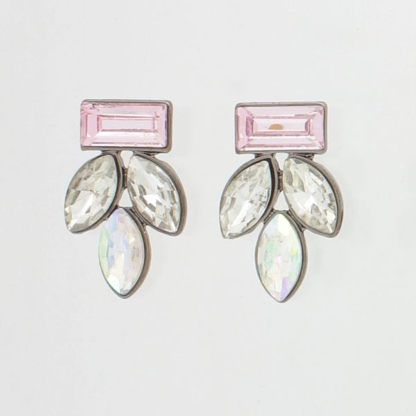 JEWELRY - EARRINGS - SCREW - CRYSTALS - LEAVES Е867 - 1.4x2.3cm OXIDIZED-WHITE-PINK-WHITE (АВ) - PACKAGE 6 pairs