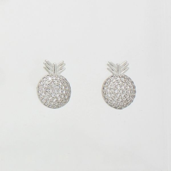 JEWELRY - EARRINGS - SCREW - ZIRCON - PINEAPPLE Е860 - 1.0x1.3cm NICKEL AND WHITE - PACKAGE 6 pairs