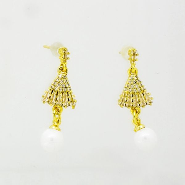 JEWELRY - EARRINGS - SCREW - ZIRCON - BELL Е864 - 0.9x2.8cm GOLD AND WHITE - PACKAGE 6 pairs