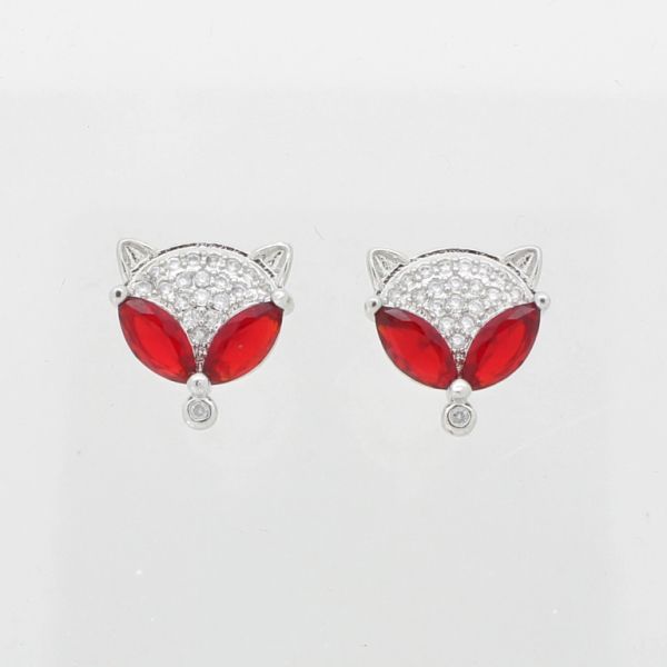 JEWELRY - EARRINGS - SCREW - ZIRCON - FOX Е858 - 1.4x1.4cm NICKEL-WHITE-RED - PACKAGE 6 pairs