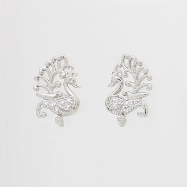 JEWELRY - EARRINGS - SCREW - ZIRCON - PEACOCK Е857 - 1.2x1.9cm NICKEL AND WHITE - PACKAGE 6 pairs