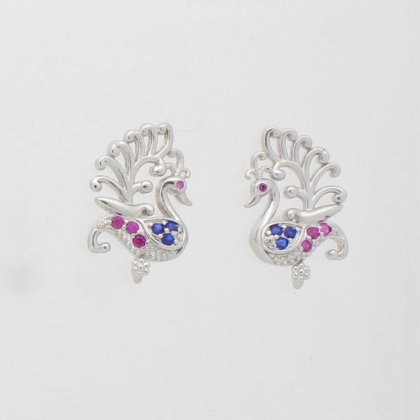 JEWELRY - EARRINGS - SCREW - ZIRCON - PEACOCK Е857 - 1.2x1.9cm NICKEL-CYCLAMEN-BLUE - 1 pair