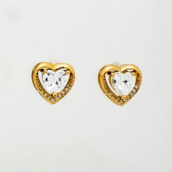 JEWELRY - EARRINGS - SCREW - ZIRCON - HEART Е859 - 1.2x1.1cm GOLD AND WHITE - 1 pair