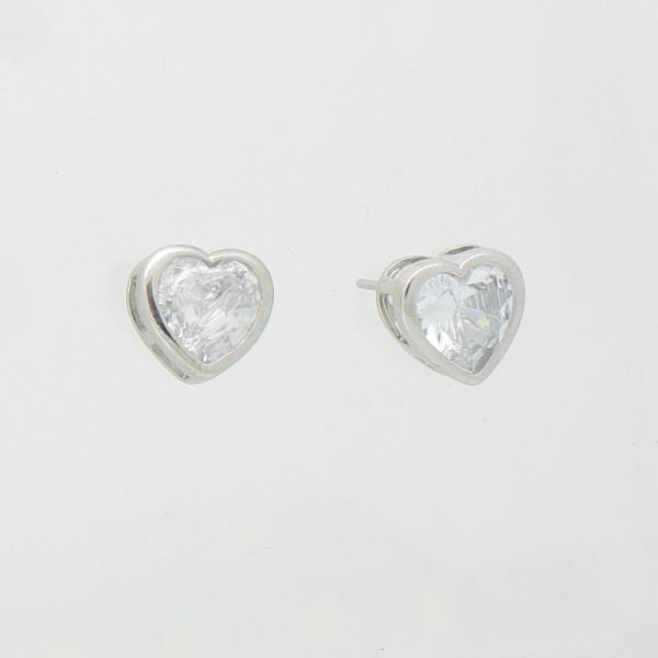 JEWELRY - EARRINGS - SCREW - ZIRCON - HEART Е859 - 1.2x1.1cm NICKEL AND WHITE - PACKAGE 6 pairs