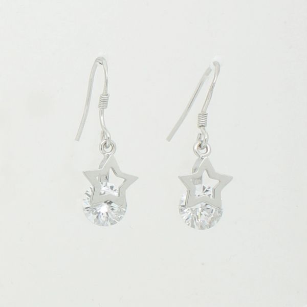JEWELRY - EARRINGS - HOOK - ZIRCON - STAR Е862 - 0.8x2.6cm NICKEL AND WHITE - PACKAGE 6 pairs
