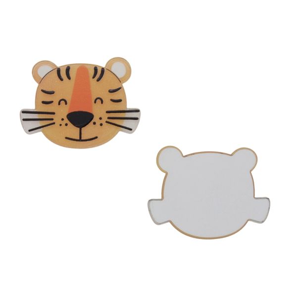 ПЛАСТМАСОВИ МЪНИСТА - РЕЗИН 2D - ЗА ЗАЛЕПВАНЕ - ТИГЪР 23 - 50х38х2мм ОРАНЖЕВО СВ.-ЧЕРНО-БЯЛО - ПАКЕТ 20 бр.