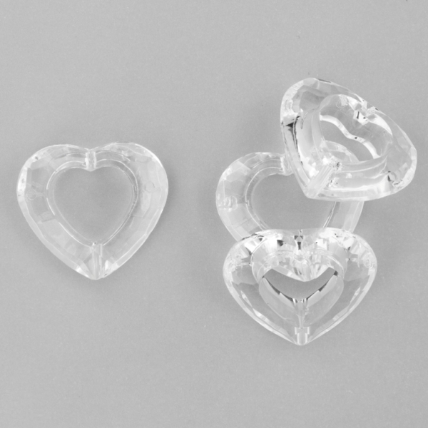 TRANSPARENT PLASTIC BEADS - HEART 08 CONTOUR - INNER HOLE 13x14mm - 25x28x9mm WHITE V01 - 50g Hole-2.0mm (21pcs.)