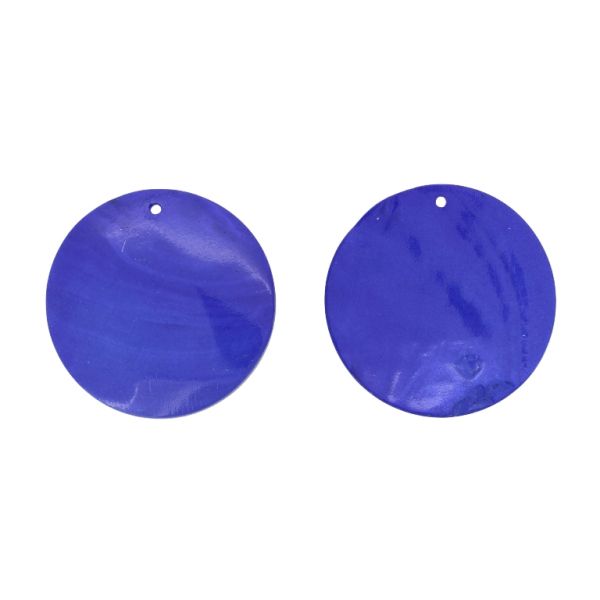 MOTHER OF PEARL BEADS  - PENDANT - CIRCLE 01 - 60x2.5mm BLUE (DARK) - 2pcs. Hole-2.4mm 