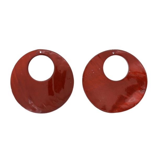 MOTHER OF PEARL BEADS  - PENDANT - CIRCLE 03 - 63x3.5mm RED (DARK) - 2pcs. Hole-2.2mm 