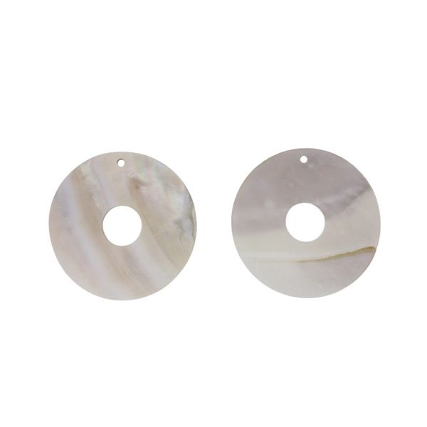 MOTHER OF PEARL BEADS - PENDANT - CIRCLE 04 - 55x2.0mm WHITE - PACKAGE 10pcs. Hole-2.8mm 