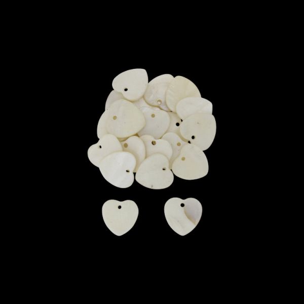 MOTHER OF PEARL BEADS  - PENDANT - HEART 01 - 19x19x2.0mm WHITE - 10pcs. Hole-1.8mm 