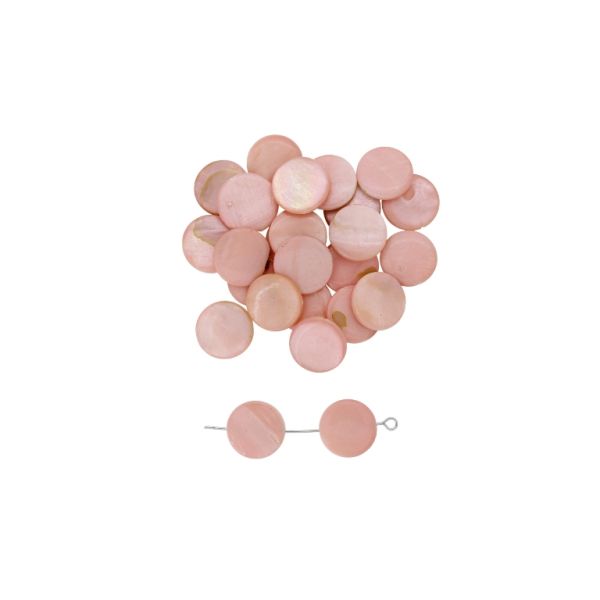 MOTHER OF PEARL BEADS - CIRCLE 10 - 15x2.0mm PINK (LIGHT) - PACKAGE 200pcs. Hole-0.7mm 