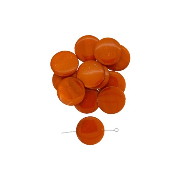 MOTHER OF PEARL BEADS - CIRCLE 10 - 25x3.5mm ORANGE - PACKAGE 50pcs. Hole-0.7mm 