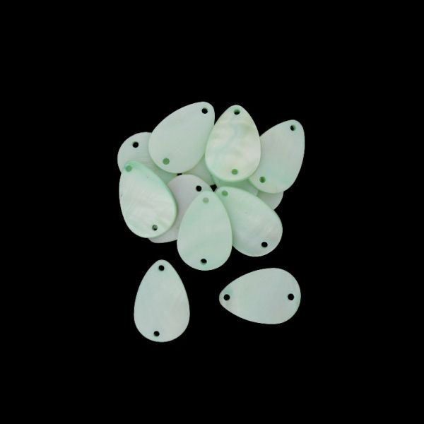 MOTHER OF PEARL BEADS  - CONNECTING ELEMENT - DROP 02 - 30x20x2.0mm RESEDA - 5pcs. Hole-2.2mm 