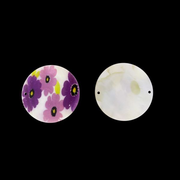 MOTHER OF PEARL BEADS - CONNECTING ELEMENT - CIRCLE 01 - FLOWER 01 - 50x2.0mm PURPLE-YELLOW-BLACK - SECOND-RATE - PACKAGE 10pcs. Hole-1.8mm 