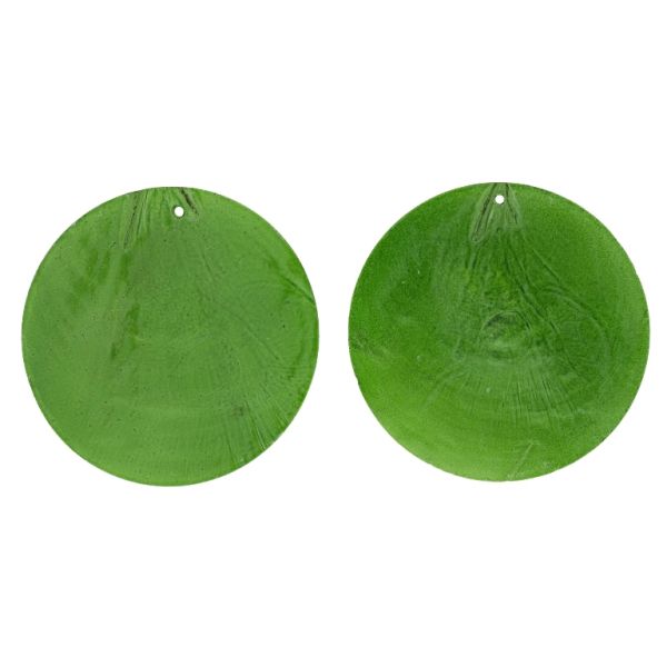 MOTHER OF PEARL BEADS  - FLAKE 01 - CIRCLE - 70x0.7mm GREEN - 2pcs. Hole-1.6mm 