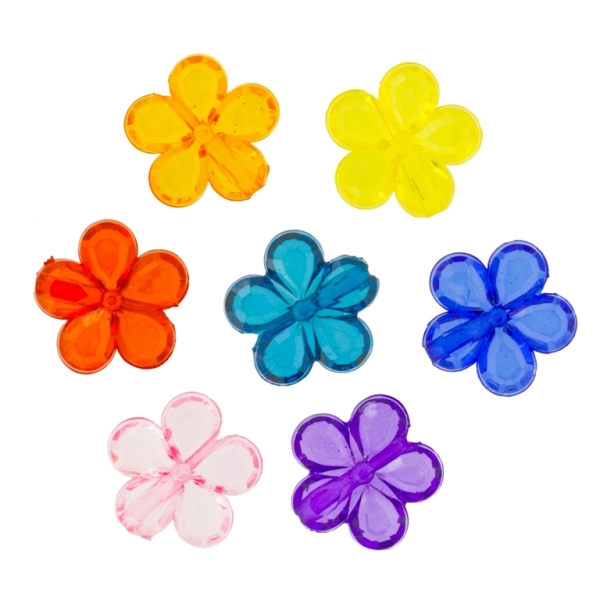 TRANSPARENT PLASTIC BEADS - FLOWER 03 FACETED - 13x3.5mm MIXED - 50g Hole-1.5mm (135pcs.)