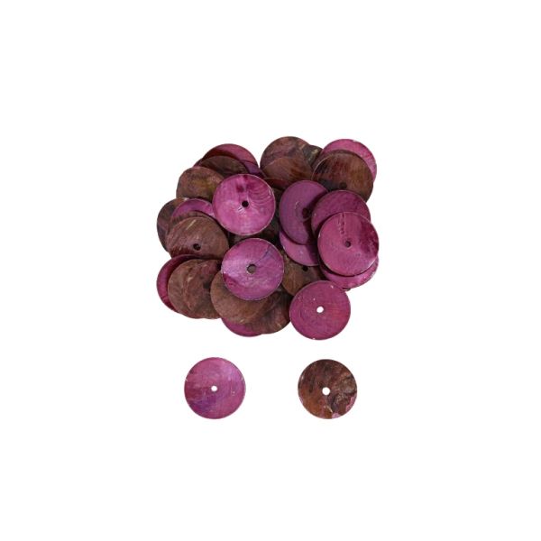MOTHER OF PEARL BEADS  - FLAKE 02 - CIRCLE 01 - 18x0.8mm CYCLAMEN (DARK) - 20g Hole-1.4mm (40pcs.)