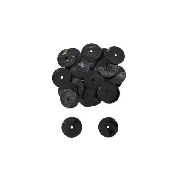 MOTHER OF PEARL BEADS - FLAKE 02 - CIRCLE 01 - 18x0.8mm BLACK - PACKAGE 200g Hole-1.4mm (400pcs.)