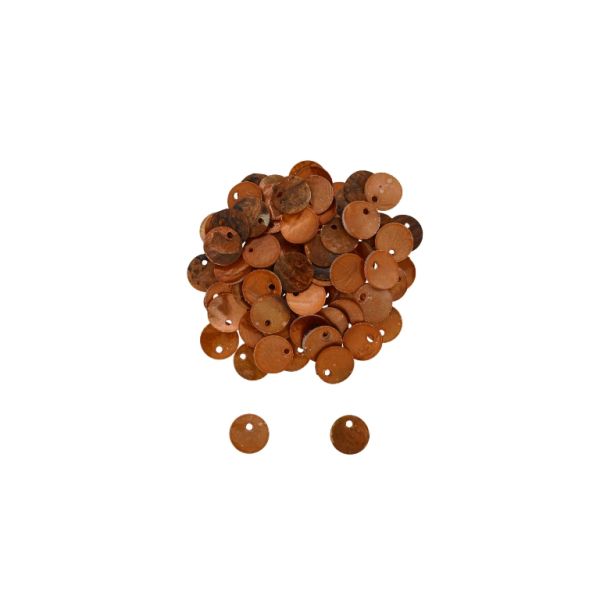 MOTHER OF PEARL BEADS - FLAKE 02 - CIRCLE 02 - 10x0.8mm ORANGE (DARK) - PACKAGE 100g Hole-1.3mm (560pcs.)