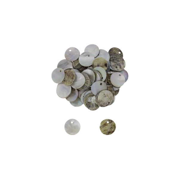 MOTHER OF PEARL BEADS - FLAKE 02 - CIRCLE 02 - 15x0.8mm NATURAL - PACKAGE 100g Hole-1.4mm (290pcs.)