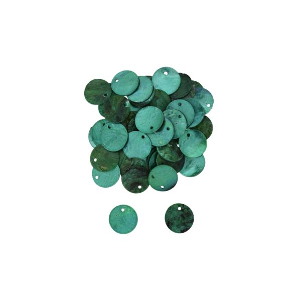 MOTHER OF PEARL BEADS  - FLAKE 02 - CIRCLE 02 - 15x0.8mm TURQUOISE GREEN - 10g Hole-1.4mm (28pcs.)