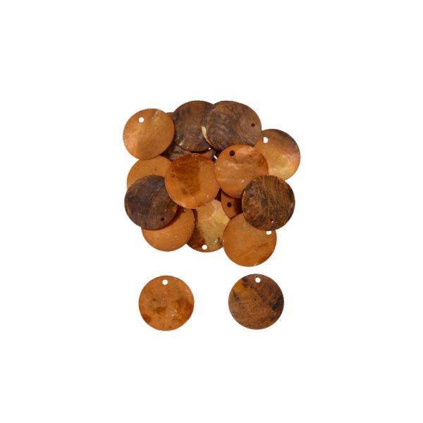 MOTHER OF PEARL BEADS  - FLAKE 02 - CIRCLE 02 - 20x0.8mm ORANGE (DARK) - 10g Hole-1.4mm (15pcs.)