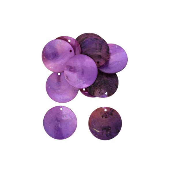 MOTHER OF PEARL BEADS  - FLAKE 02 - CIRCLE 02 - 30x0.9mm CYCLAMEN (DARK) - 10g Hole-1.8mm (7pcs.)
