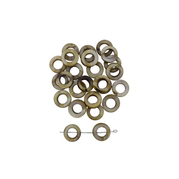 MOTHER OF PEARL BEADS - RING 04 - 15x2.0mm BROWN (LIGHT) - PACKAGE 200pcs. Hole-0.7mm 