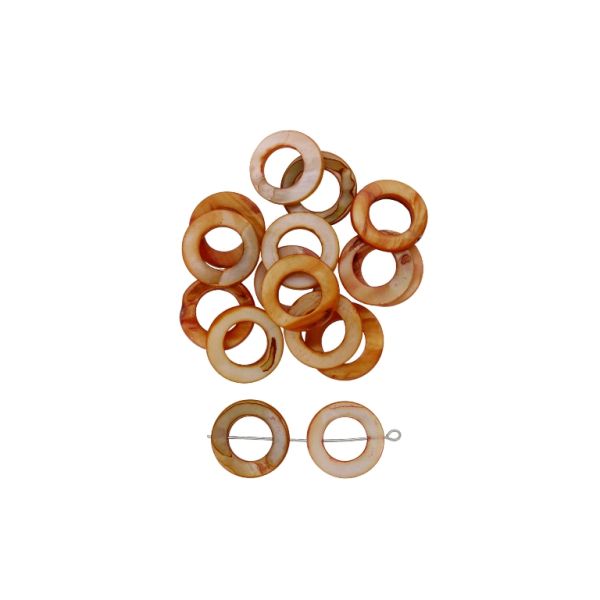 MOTHER OF PEARL BEADS  - RING 04 - 20x2.5mm ORANGE - 10pcs. Hole-0.7mm 