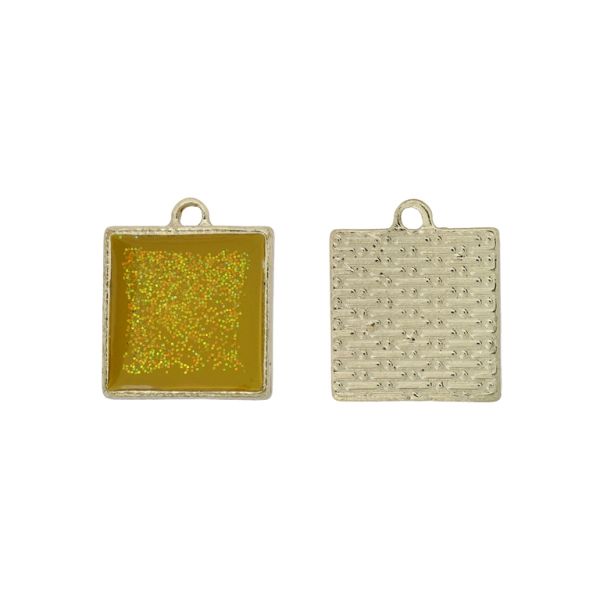 METAL BEADS WITH ENAMEL - PENDANT - SQUARE 01 GLITTER - 18x21x3mm GOLD-YELLOW (DARK) - PACKAGE 30pcs. Hole-1.8mm