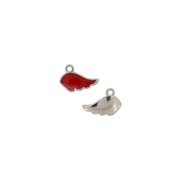 METAL BEADS WITH ENAMEL - PENDANT - WING 01 - 9x13x1mm NICKEL-RED - PACKAGE 40pcs. Hole-1.2mm