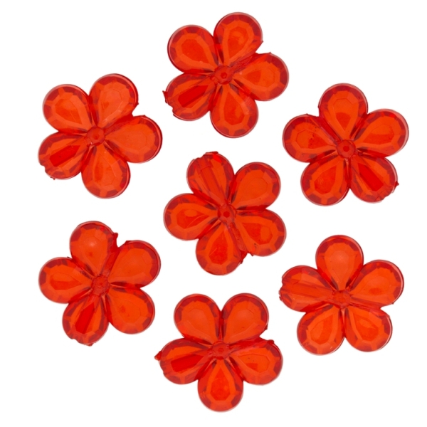 TRANSPARENT PLASTIC BEADS - FLOWER 03 FACETED - 20x5mm RED V12 - 50g Hole-2.0mm (50pcs.)