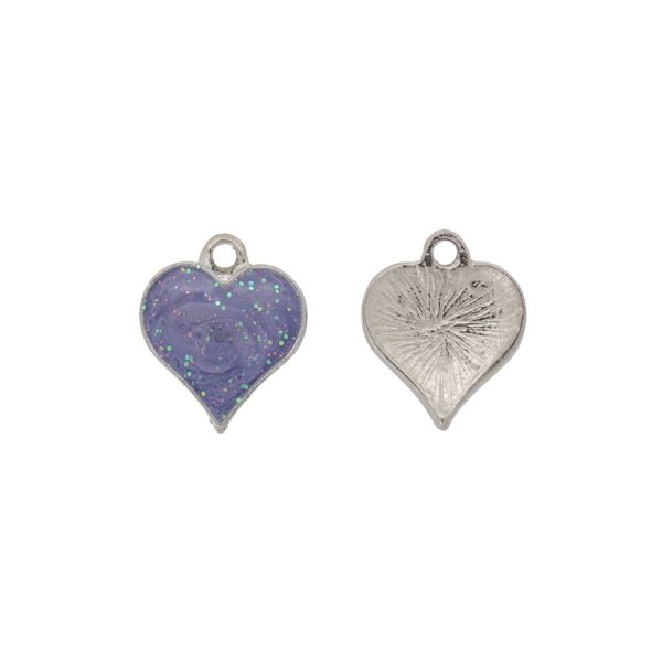 METAL BEADS WITH ENAMEL - PENDANT - HEART 32 GLITTER - 16x18x2mm NICKEL-PURPLE - 3pcs. Hole-1.8mm