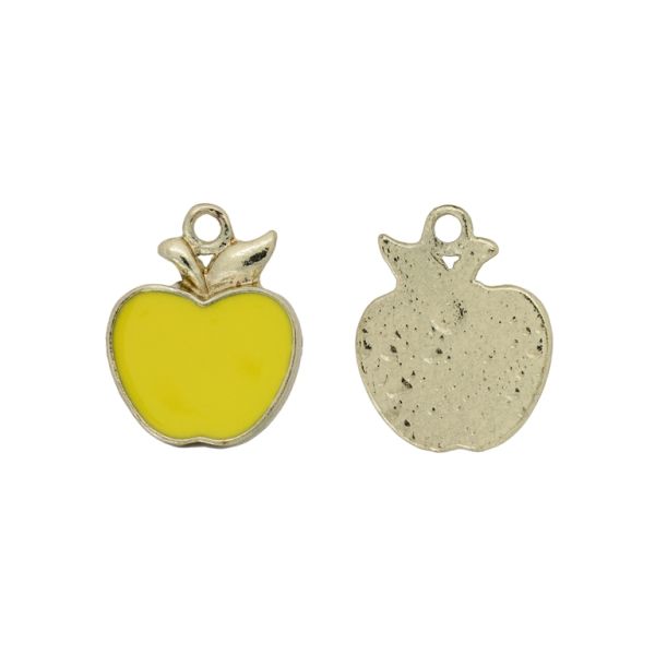 METAL BEADS WITH ENAMEL - PENDANT - APPLE 06 - 18x23x3mm GOLD-YELLOW - 3pcs. Hole-2.4mm