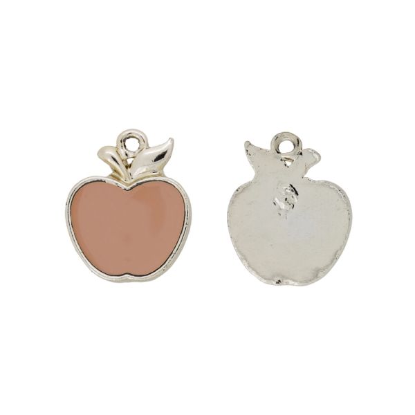 METAL BEADS WITH ENAMEL - PENDANT - APPLE 06 - 18x23x3mm GOLD-ROSE DUST - PACKAGE 30pcs. Hole-2.4mm